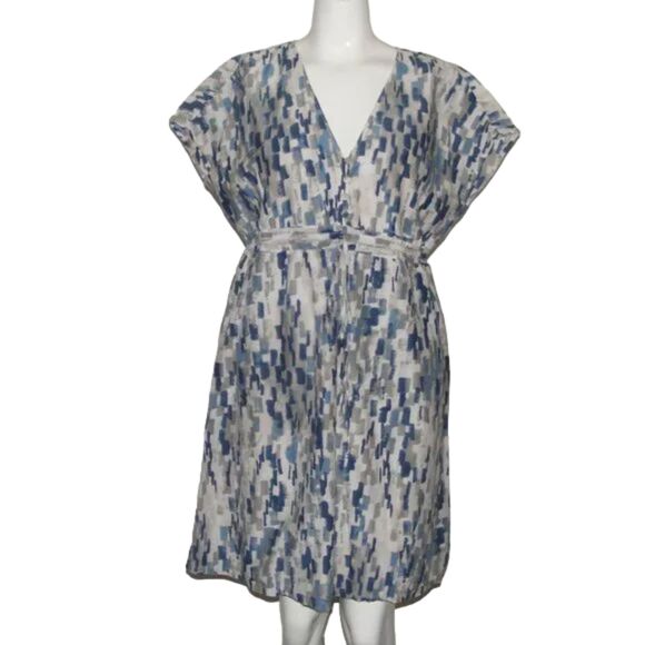 TOMMY BAHAMA Dress, M, Blue/Gray Rectangles, Drop shoulder, Above Knees - Picture 10 of 12